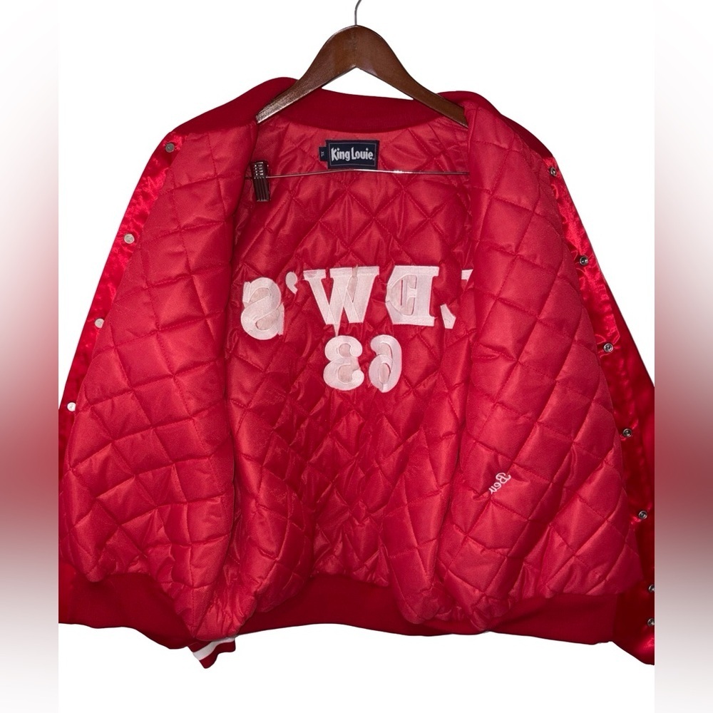 Vintage King Louie Satin Jacket Lew’s 63 USA Made Union Bev Personalized Red XL - Picture 5 of 8